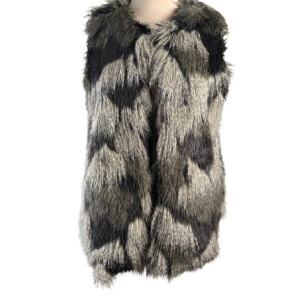 Steve Madden Black and Gray Faux Fur Vest